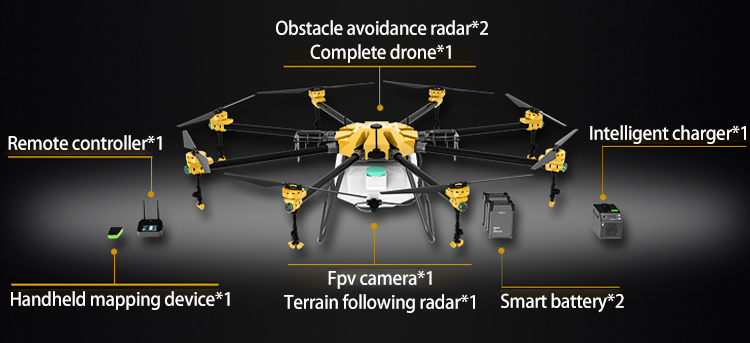 Professional T72 Fumigation Drone Camera Large Fpv Drones Long Distance Intelligent Remote Control Crop Spray Agricultural Spraying Drone with 42000mAh Battery